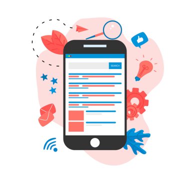 Arama motoru sonuç pag vektörü, Sorgunun arama sonuçlarını gösteren sayfa, web arama konsepti