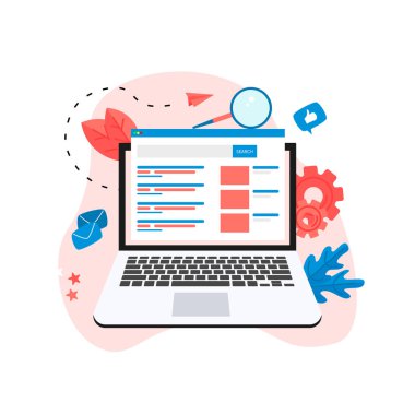 Arama motoru sonuç pag vektörü, Sorgunun arama sonuçlarını gösteren sayfa, web arama konsepti