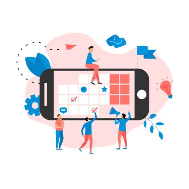 İşaretler, görevler ve notlar ile online takvim. Zaman yönetimi kavramı. iş simgeleri ile