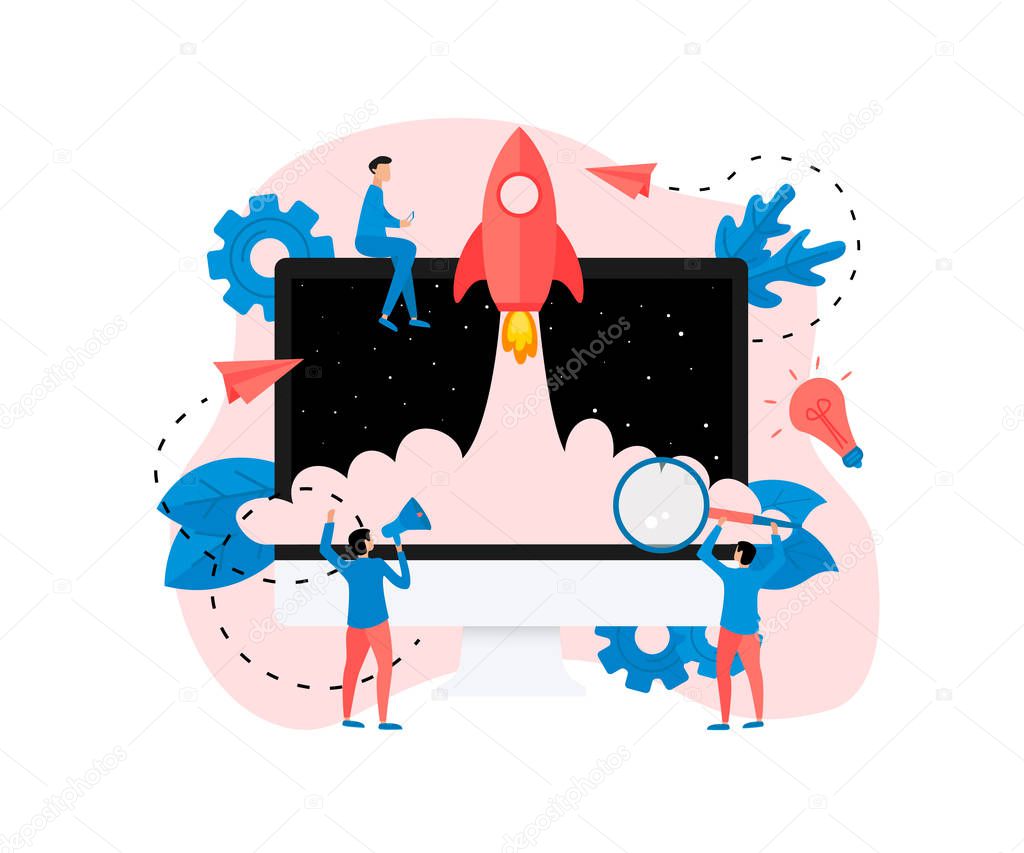 Concept of startup launch of a new online business