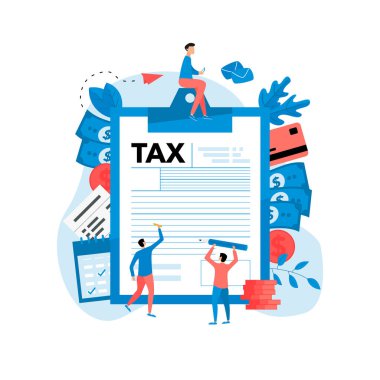 Vergi ödeme vektör çizimi konsepti. Vergi formu dolduruluyor.