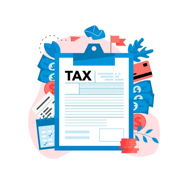 Concept d'illustration vectorielle de paiement d'impôt. Remplir le formulaire fiscal. — Image vectorielle