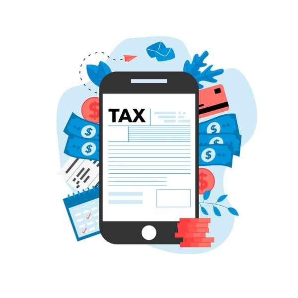 Онлайн концепція сплати податків Векторні ілюстрації. Заповнення податкової форми — стоковий вектор