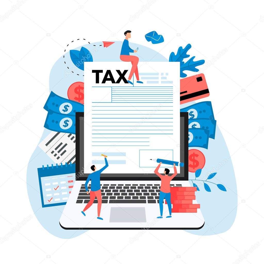 Online tax payment vector illustration concept. Filling tax form