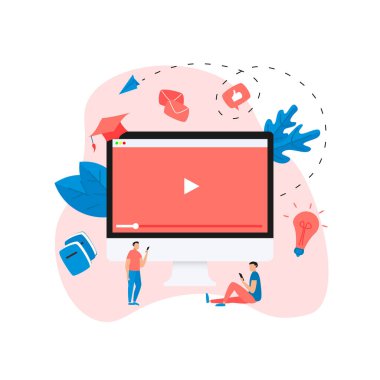 Webinar, internet konferansı, web tabanlı seminer, çevrimiçi eğitim, e-öğrenim düz tasarım konsepti