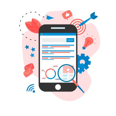 Arama ve büyüteçle Seo analizi. İş konsepti