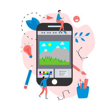 Açık illüstrasyon uygulaması ve yaratıcı bir projesi olan düz vektör grafik çizimi kavramı