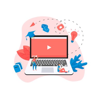 Webinar, internet konferansı, web tabanlı seminer, çevrimiçi eğitim, e-öğrenim düz tasarım konsepti