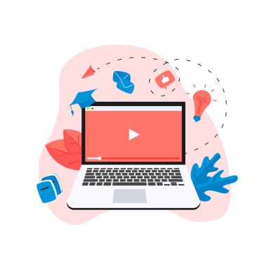 Webinar, internet konferansı, web tabanlı seminer, çevrimiçi eğitim, e-öğrenim düz tasarım konsepti