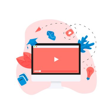 Webinar, internet konferansı, web tabanlı seminer, çevrimiçi eğitim, e-öğrenim düz tasarım konsepti