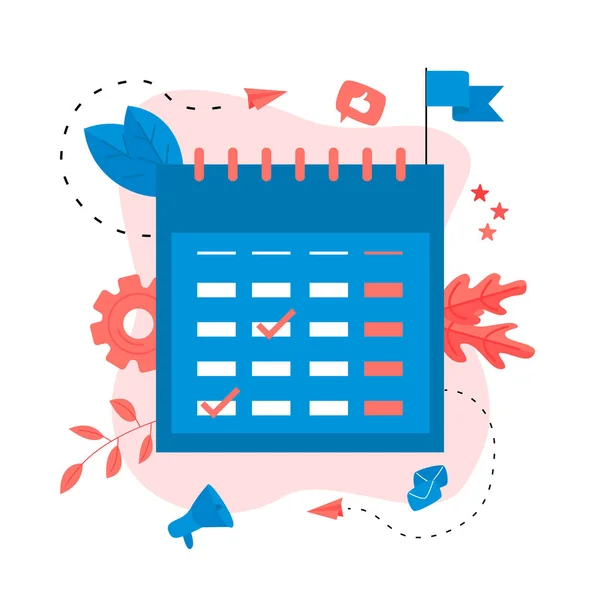 Calendário de negócios de design plano com eventos, lembretes e planejamento — Vetor de Stock