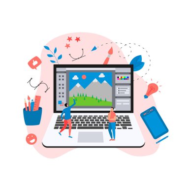 Açık illüstrasyon uygulaması ve yaratıcı bir projesi olan düz vektör grafik çizimi kavramı