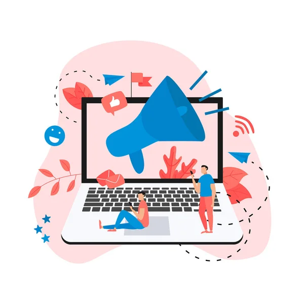 Online Iş reklam promosyon. Büyük megafon ve Iş simgesi. Reklam Pazarlama konsepti. 