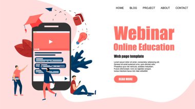 Web şablonu. Webinar, İnternet Konferansı, Web tabanlı seminer, online eğitim, e-öğrenme düz tasarım kavramı
