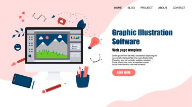 Web sayfası şablonu. Yaratıcı bir proje ile açık illüstrasyon uygulaması ile düz vektör grafik çizim kavramı