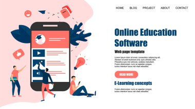 Web sayfası şablonu. Online eğitim uygulaması. E-öğrenme konsepti