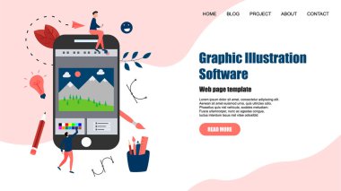 Web sayfası şablonu. Yaratıcı bir proje ile açık illüstrasyon uygulaması ile düz vektör grafik çizim kavramı