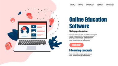 Web sayfası şablonu. Online eğitim uygulaması. E-öğrenme konsepti