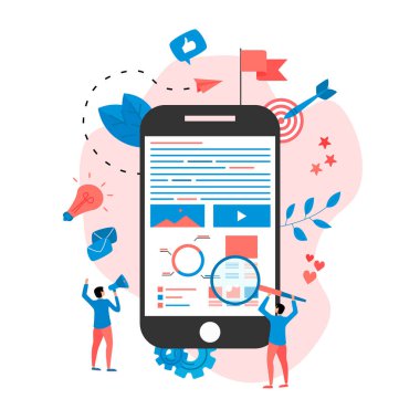 Dijital pazarlama ajansı, dijital medya kampanyası düz vektör illüstrasyonu kavramı