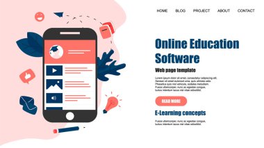 Web sayfası şablonu. Online eğitim uygulaması. E-öğrenme konsepti