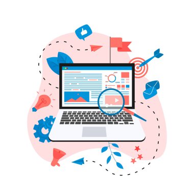 Dijital pazarlama ajansı, dijital medya kampanyası düz vektör illüstrasyonu kavramı