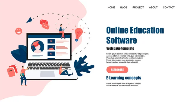 Sjabloon voor webpagina's. Online onderwijs app. E-learning concept — Stockvector