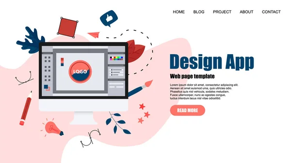 Plantilla de página web. Diseño gráfico vectorial plano con una aplicación de diseño abierto con un proyecto creativo — Archivo Imágenes Vectoriales