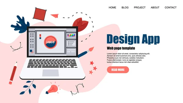 Plantilla de página web. Diseño gráfico vectorial plano con una aplicación de diseño abierto con un proyecto creativo — Archivo Imágenes Vectoriales