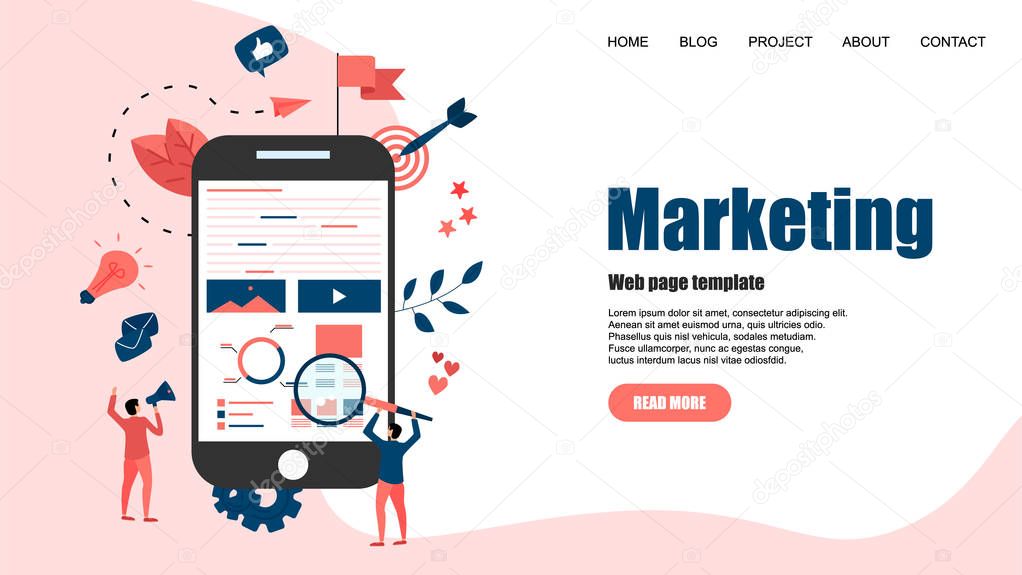 Web Template. Concept for Digital marketing agency, digital media campaign flat vector illustration