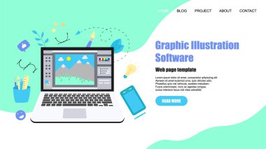 Web sayfası şablonu. Yaratıcı bir proje ile açık illüstrasyon uygulaması ile düz vektör grafik çizim kavramı