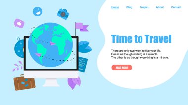 Web sayfası şablonu. Seyahat zamanı kavramı. İki uçak ile seyahat düz tasarım kavramı için Planet Earth