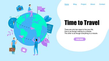Web sayfası şablonu. Seyahat zamanı kavramı. İki uçak ile seyahat düz tasarım kavramı için Planet Earth