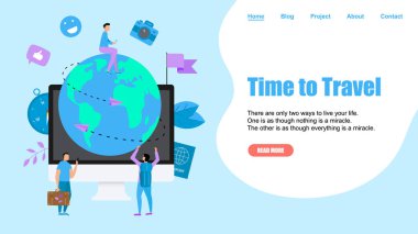Web sayfası şablonu. Seyahat zamanı kavramı. İki uçak ile seyahat düz tasarım kavramı için Planet Earth
