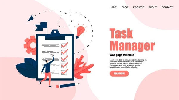 Modelo Web. Conceito de gerente de tarefas. Aplicativos de lista de tarefas. Ilustração vetorial . — Vetor de Stock