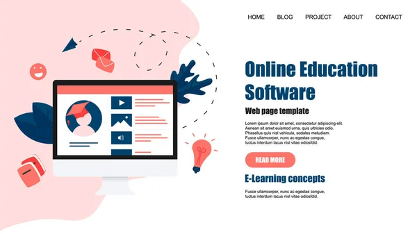 Sjabloon voor webpagina's. Online onderwijs app. E-learning concept — Stockvector