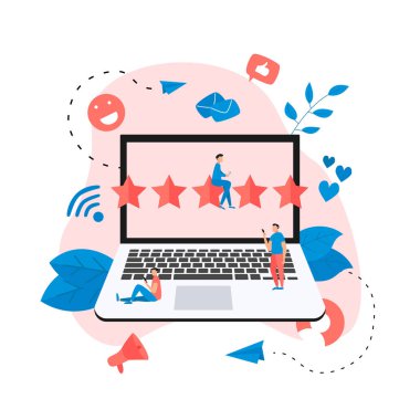 İnternette beş yıldızlı müşteri derecesi. Geri bildirim kavramı.