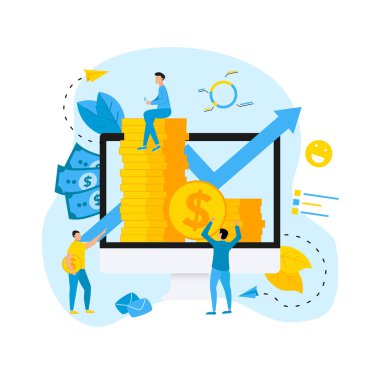 Finans ve İş Büyüyen Mavi Ok. Büyüme oklu dolar sikkeleri. Finans kavramı