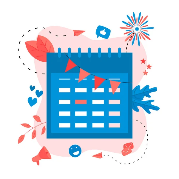 Ilustração do calendário de férias com marca roxa no dia da letra vermelha — Vetor de Stock