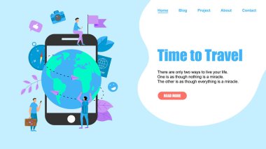 Web sayfası şablonu. Seyahat zamanı kavramı. İki uçak ile seyahat düz tasarım kavramı için Planet Earth