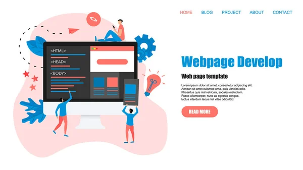 Mall för webbsida. Kreativ webbsida utveckling och webbdesign koncept — Stock vektor