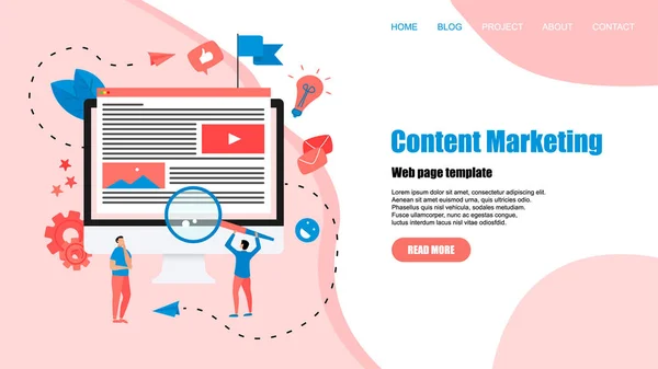 Konzept des Content Marketing. Website Landung Web-Seite Vorlage — Stockvektor