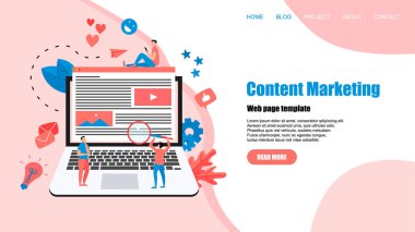 Içerik pazarlama kavramı. Web sitesi açılış Web sayfası şablonu