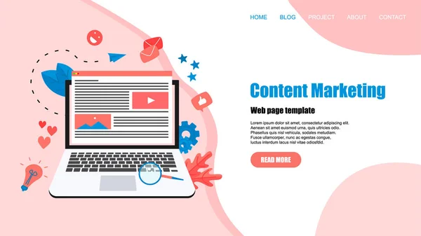 Concept of Content Marketing. Website landing web page template — Stock Vector