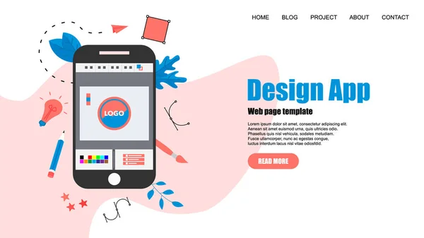 Modèle de page Web. Concept de conception graphique vectorielle plate avec une application de conception ouverte avec un projet créatif — Image vectorielle
