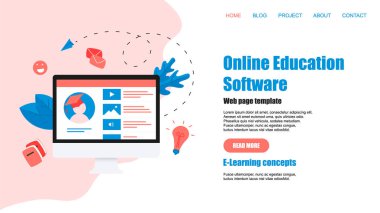 Web sayfası şablonu. Online eğitim uygulaması. E-öğrenme konsepti