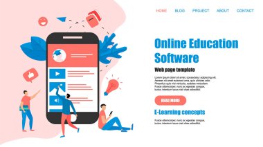 Web sayfası şablonu. Online eğitim uygulaması. E-öğrenme konsepti