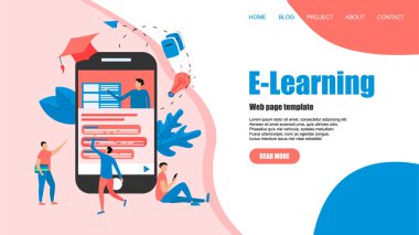 Online eğitim veya uzaktan öğretmen ile Web kursu ile Web sayfası şablonu. E-öğrenme konsepti
