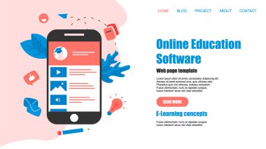 Web sayfası şablonu. Online eğitim uygulaması. E-öğrenme konsepti