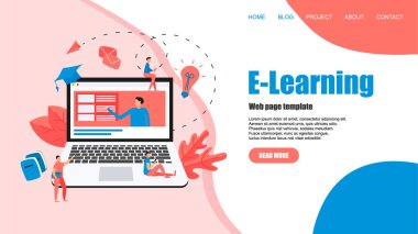 Online eğitim veya uzaktan öğretmen ile Web kursu ile Web sayfası şablonu. E-öğrenme konsepti