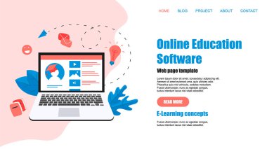 Web sayfası şablonu. Online eğitim uygulaması. E-öğrenme konsepti